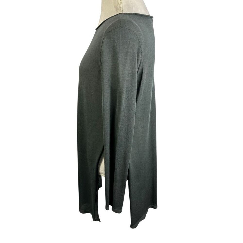 Eileen Fisher System Gray Long Tunic Top Fine Knit Tencel Semi Sheer Size M - Picture 4 of 10